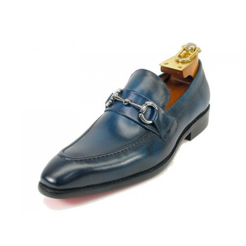Carrucci Navy Genuine Calf Skin Leather With Horsebit Loafer Shoes KS478-02